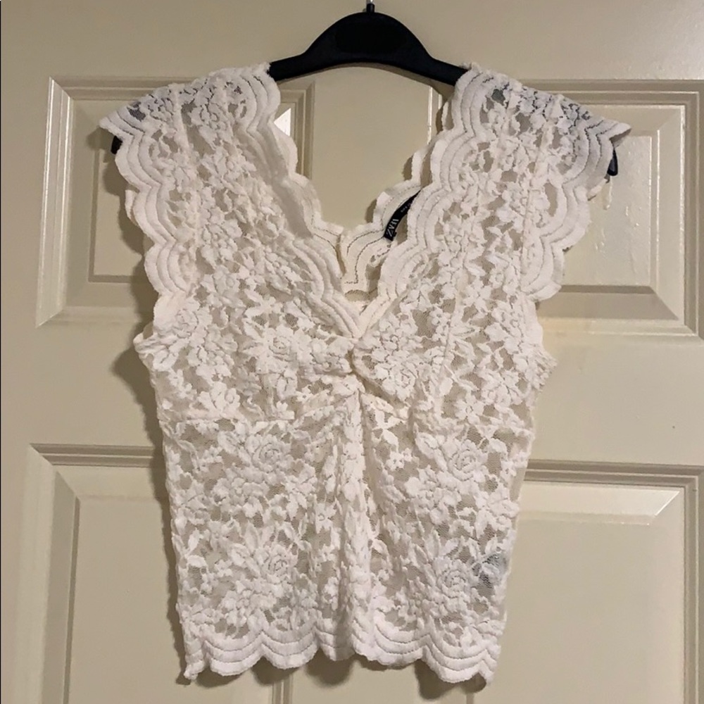 Zara Fitted Lace Top - Cream - Size S